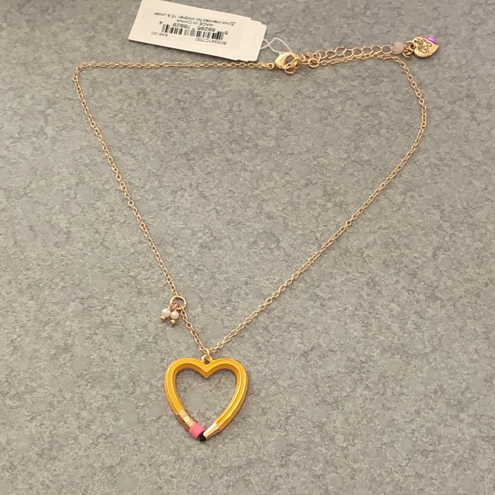 Betsey Johnson Best in Class Yellow Enamel Heart Shaped Pencil Necklace NWT - Picture 2 of 11